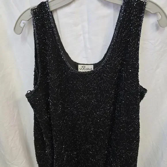 J Kara 2Pc Black Shimmer Beaded Sexy chiffon Jacket & Cami Top Glam 2X VTG